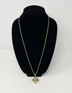 JOAN RIVERS Multicolor Crystal & Cabochon Gold Tone Cross Pendant Necklace - Picture 1 of 7