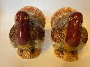 "Agitadores S&P de cerámica estilo pavo de acción de gracias de 3,25"" de alto" - Imagen 1 de 5