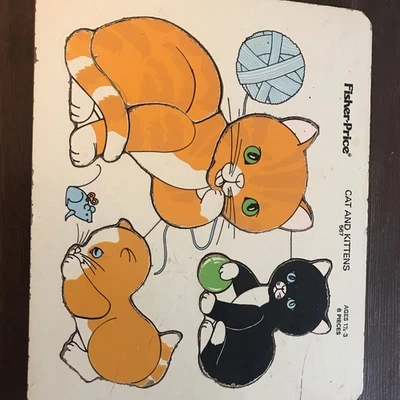 Vintage Fisher Price Cat and Kittens 6 Piece Wooden Puzzle #567 11.5" x 9.5" - Image 1 of 3