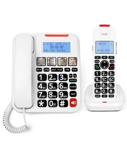 Sangyn Amplified Phone Corded/Cordless W/ Answering Big Buttons 100dB White - Zdjęcie 1 z 2