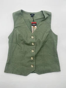 Express Women's Classic Fit V-Neck Button Up Linen Vest X-Small Green - Picture 1 of 7
