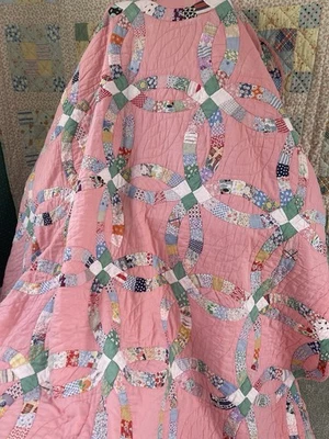 Manta edredón anillo de boda rosa vintage años 40 algodón raro Foto 1 de 4