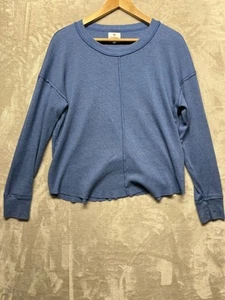 Sundry Thermal Women's Size 2 Blue Waffle-Knit Stitch Detail Crew Long Sleeve - Picture 1 of 10