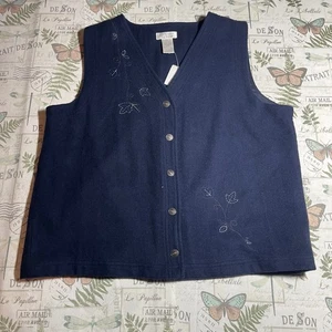 Christopher & Banks Embroidered Floral Vest Sleeveless Top Navy Blue XL wool NWT - Picture 1 of 7