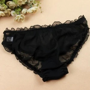 Womens 100% Silk Ruffle Frilly Bikinis Briefs Panties Knaughty Knickers Hotwife - Picture 1 of 28