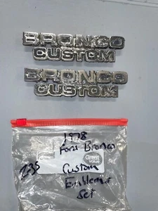 π₯ 1978 - 79 FORD "BRONCO CUSTOM" Emblems SET of 2 - OEM Pitted - Picture 1 of 5