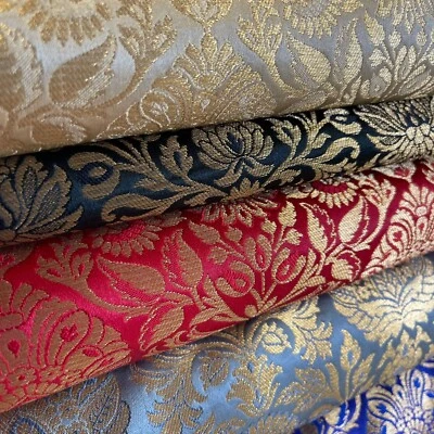 Damask Metallic Brocade Floral Fabric Dress Craft Costume Material 44" by Meter - Image 1 of 2