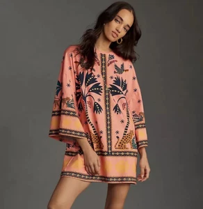 Farm Rio Palm Shift Dress Mini Tee Shirt Tropical Leaves Beach Pink Size XS NEW - Picture 1 of 5