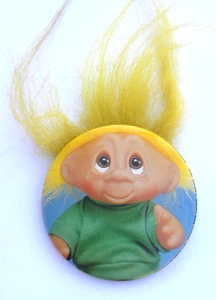 Vintage Troll Doll Button Pin Yellow Hair Novelty Funny Pinback - Picture 1 of 2