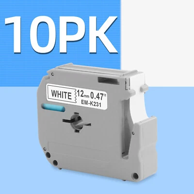 PRINTER-MALL 10 pk Label Maker Tape 12mm 0.47 Compatible Brother M-K231s P-Touch BLACK WHITE