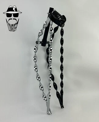 F&R LOWRIDER CUSTOM 2 TONE 26" BENT FLAT TWISTED SPRING FORK 1" BLACK/CHROME. - Image 1 of 2