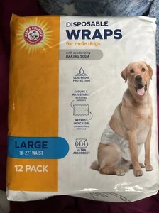 Disposable Wraps For Male Dogs - Large - 18-27'' Waist - 12 Pack - 2021 Date - Picture 1 of 3
