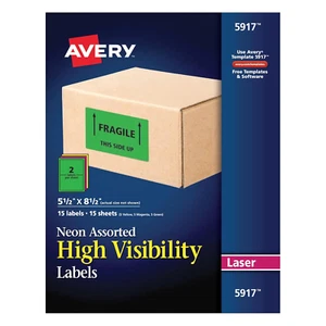 Avery Neon rechteckige Etiketten für Laserdrucker, 5-1/2" x 8-1/2" Etikett NEU - Bild 1 von 2