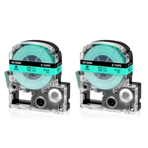 Cartucho de cinta compatible SC12GW de 2 piezas 1/2" para King Jim TepraPro negro sobre verde - Imagen 1 de 10