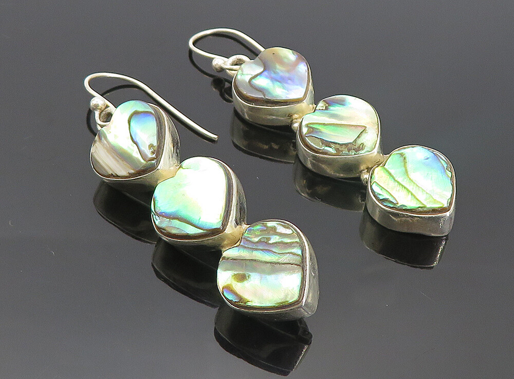 2 Pairs Vintage 925 Sterling Silver Abalone Shell Dangle Earrings | eBay