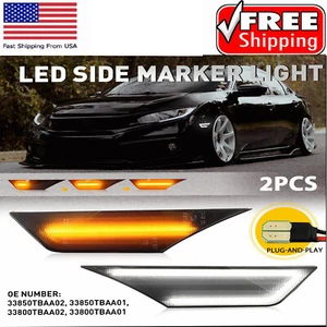 Smoked Side Marker Lamp Turn Signal Light W/ LED Bulbs for Honda Civic 2016-2021 - Picture 1 of 17