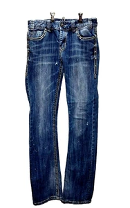 Rock & Roll Cowgirl Boyfriend Jeans Women's 26x34 Distressed Mid Rise Jeans - Picture 1 of 13