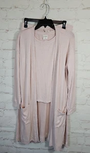 NEW Soma Brushed Cozy Rib 3 Piece Pajama Lounge Set - Duster, Top, Pant Pink S - Picture 1 of 24