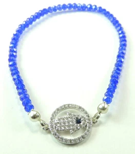 Pulsera Cristal Azul Micro Pavé Circonita Cúbica Círculo Hamsa Dama de Honor Joyería - Imagen 1 de 1