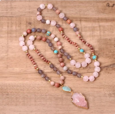 Rose Quartz Mala Beads Healing Meditation Talisman Men Women Necklace Xmas Gifts - Image 1 of 4