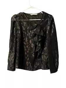 Top Zara Mujer XS Negro Transparente Manga Larga Bordado Volantes Frontal Formal Ciudad - Imagen 1 de 17