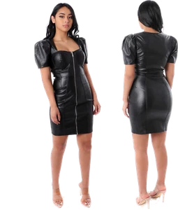 Sexy Black Leather Mini Dress - Picture 1 of 4