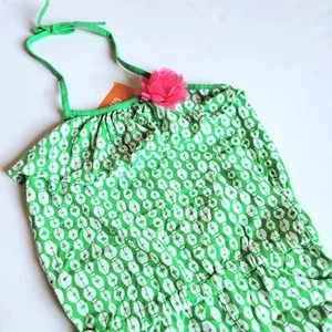 Gymboree Girls 7 Sparkle Safari Geo Print Green Romper With pink Flower NWT - Picture 1 of 2