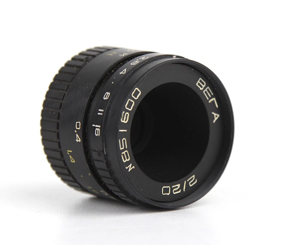 Soviet VEGA-73 lomo 2/20mm USSR Openar Tevidon Movie lens M25 C-mount - Image 1 of 4