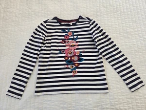 Used Flawed Girl's Size 12 / 150 Hanna Andersson Striped Floral Flower Shirt - Picture 1 of 17