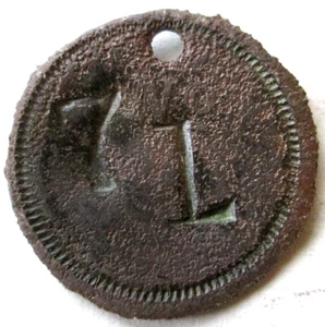 VINTAGE BRASS HOLED TOOL TAG No. 7L, 7/8", USED - Picture 1 of 2