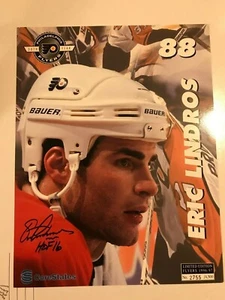 ERIC LINDROS AUTOGRAPHED PHILADELPHIA FLYERS 96-97 LINE UP CARD W/ HOF 16 W/COA - Picture 1 of 7