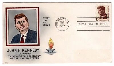 #1287 John F. Kennedy 1967 First Day Cover - Hand-painted M. Frey - Image 1 of 2