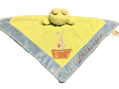 Aurora Baby Green Frog Security Blanket Life is But a Dream Fleece Blue Boat - Image 1 of 4