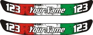 PAIR WORN ITALIAN ITALY HELMET VISOR STRIPS DECALS - YOUR CHOICE OF NAME NUMBER - Picture 1 of 1