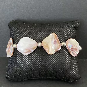 Pulsera De Colección Cáscara Cultivada Elastizada Tono Plateado Cuentas Irridiscente Arco Irridiscente - Imagen 1 de 7