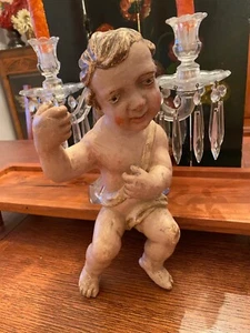 8" Large Antique 19th CenturyPutti Cherub Angel Carved Wood Hanging orig Italian - Picture 1 of 5