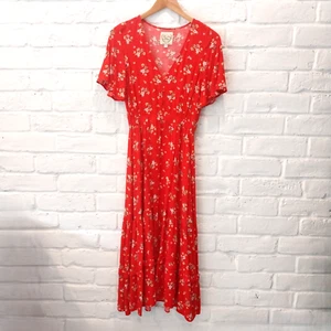 Abito midi Anthropologie Sunday Mi Amor XS S rosso floreale bohemien prendisole a strati - Foto 1 di 14