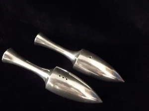 RARE Nambe #6129 SHINY Aluminum ChaCha Salt & Pepper Shakers Vintage, w caps - Picture 1 of 9