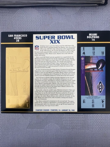 22KT GOLD SUPER BOWL 19 XIX 49ERS VS DOLPHINS OFFICIALLY AUTHORIZED NFL TICKET Cover
