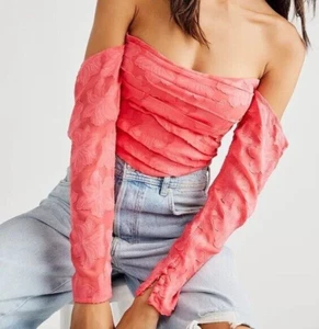 FREE PEOPLE Bella Corset Cropped Viscose Lined Top Off Shoulder Size XL Red - Picture 1 of 13