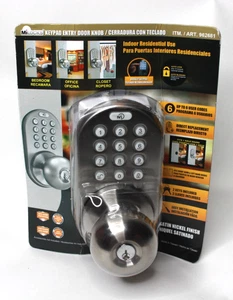 MILOCKS KEYPAD KEYLESS ENTRY DOOR KNOB SECURITY LOCK SATIN NICKEL FINISH NEW - Picture 1 of 8