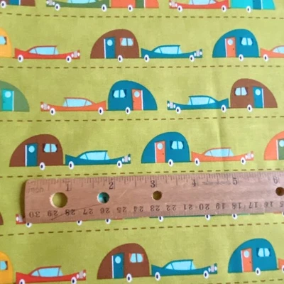 2.5 YD Mod Cars Trailers Fabric Moda Smore Love Cotton Print - Image 1 of 4