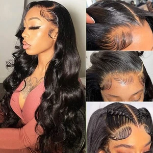 220 Dichte HD Lace Front Perücken Echthaar vorgezupft 13x5 transparenter Körper W... - Bild 1 von 7