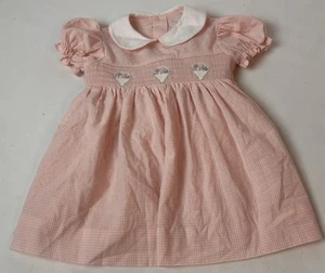 Vestido ajustado niña bebé rosa blanco a cuadros cesta de flores talla 9-12 Mos - Imagen 1 de 4