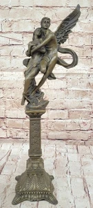 19" Tall Nude Male Angel Carries Girl Mythical Deco Bronze Sculpture Art Nouveau - Picture 1 of 10