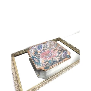 2er Set Chinioserie Vintage Andrea von Sadek Floral Keramik Quadrat Schmuckstück  - Bild 1 von 9