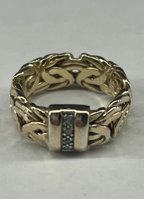 Anillo OT Pavo Plata Esterlina 925 Vermeil 3 Diamantes Banda Bizantina Talla 6 Foto 1 de 4