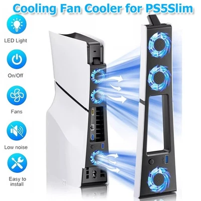 Ventilador de refrigeración silencioso de doble velocidad para consola PS5 delgada con puerto USB 3.0 adicional Foto 1 de 4