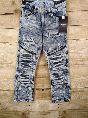 Akademiks Size 10 Blue Jeans Distressed Denim  Stretch Zipper  - Image 1 of 4