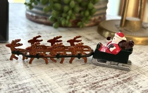 Vtg 2 Piece Mini Diecast Metal Santa Sleigh and Reindeer Christmas Decor Taiwan - Picture 1 of 12